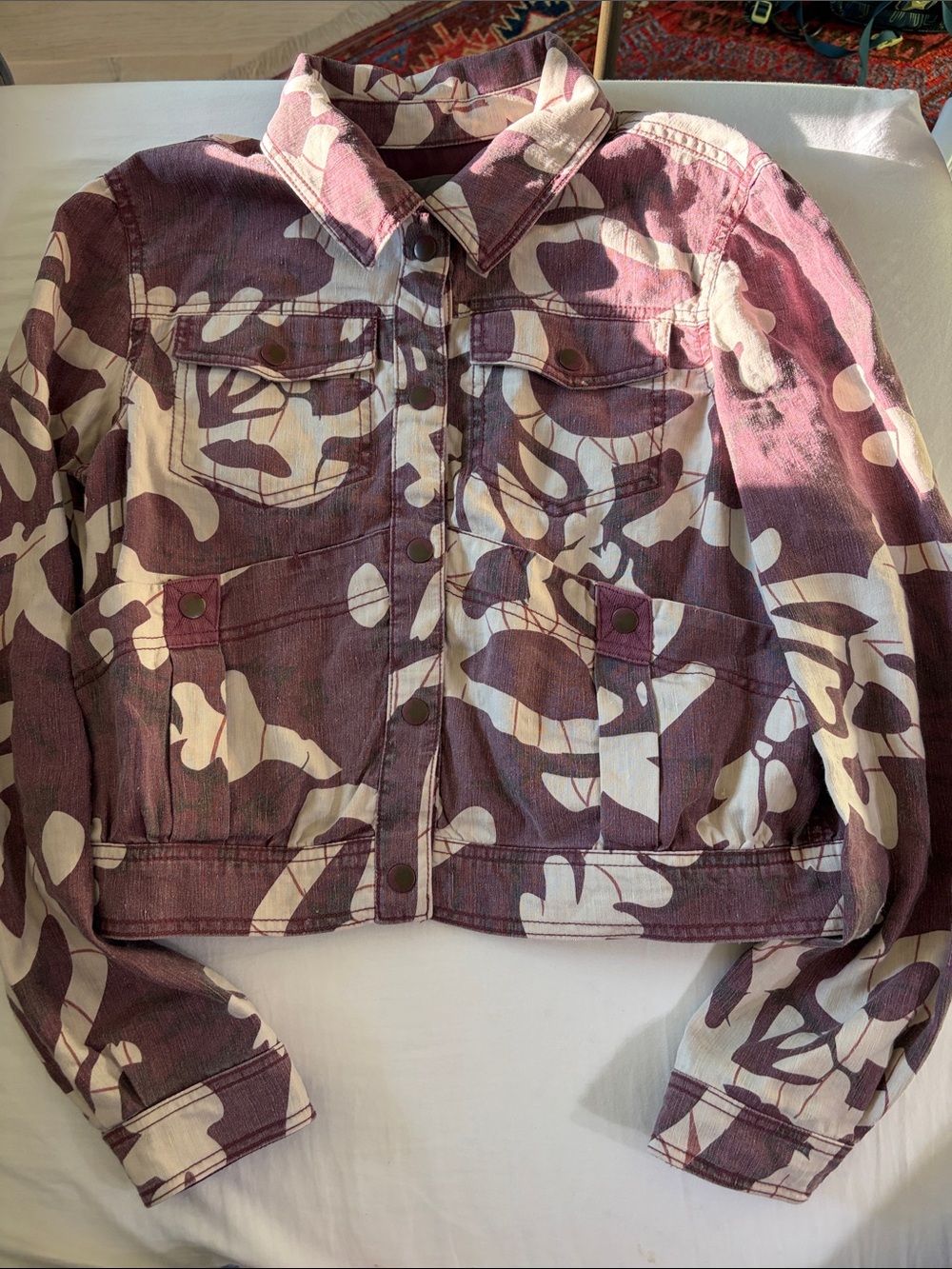 Women's Mauve Floral-Print Denim Jacket